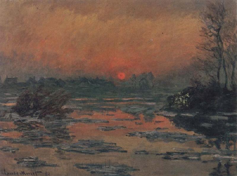 Claude Monet Sunset on the Seine in Winter France oil painting art